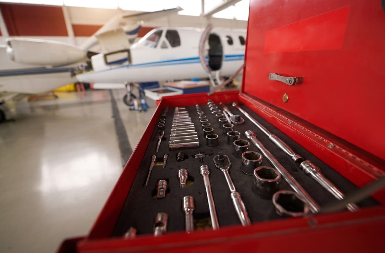 Close-up of aircraft maintenance work